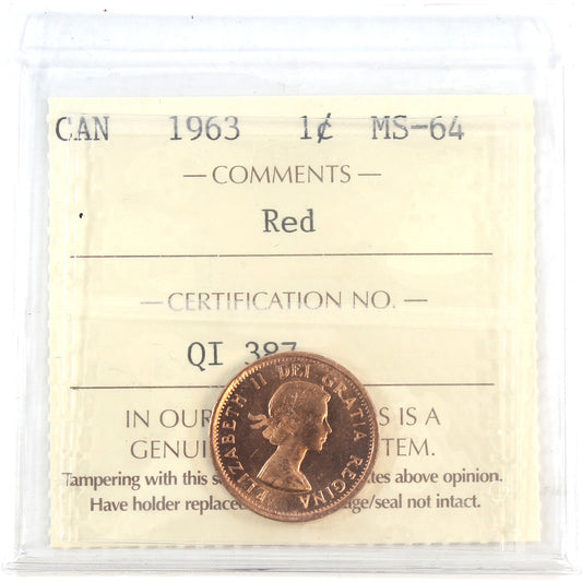 1963 Canada 1-cent ICCS Certified MS-64 Red