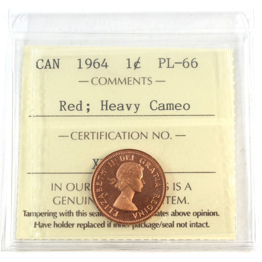 1964 Canada 1-cent ICCS Certified PL-66 Red; Heavy Cameo