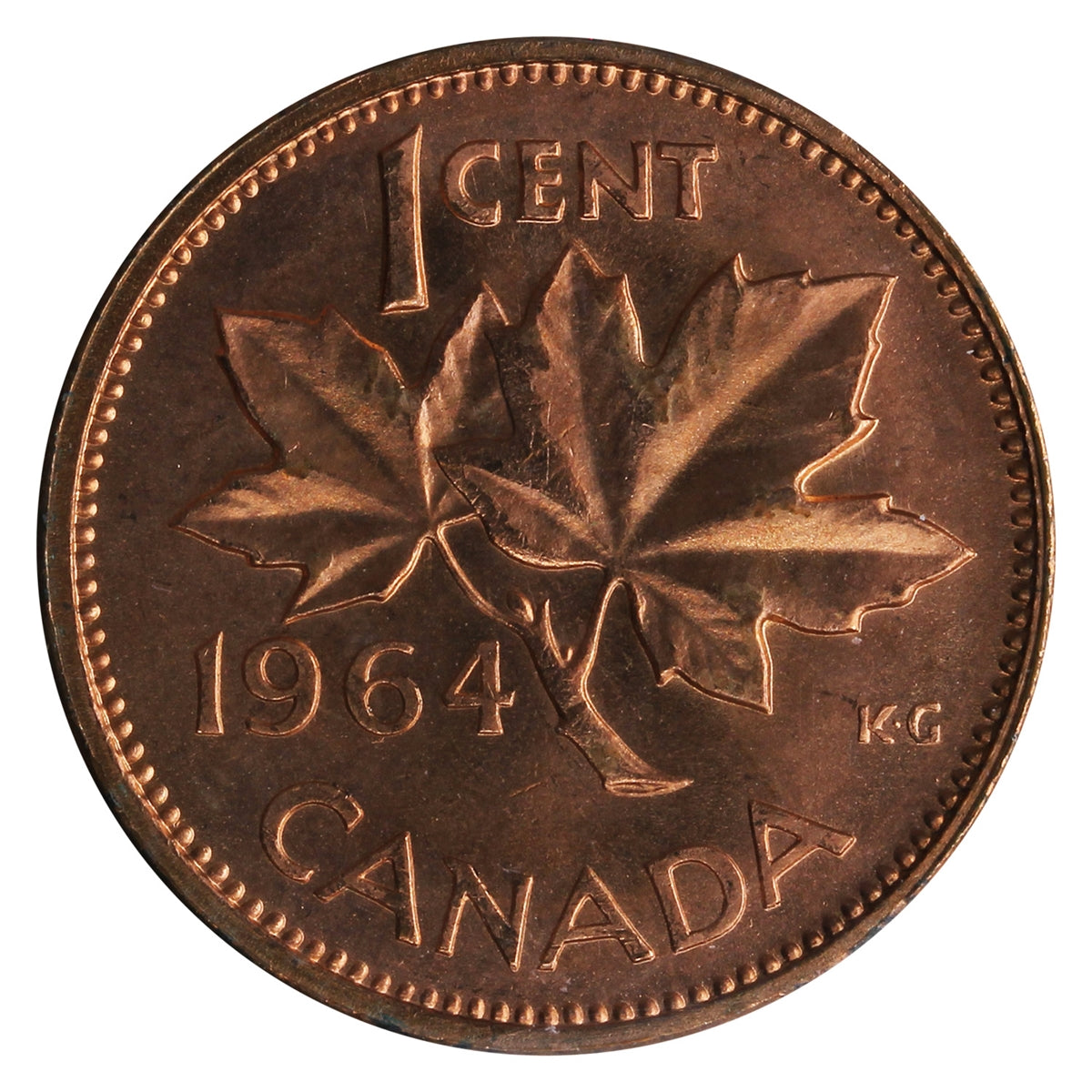 1964 Canada 1-cent ICCS Certified MS-64 Red