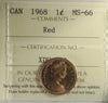 1968 Canada 1-cent ICCS Certified MS-66 Red