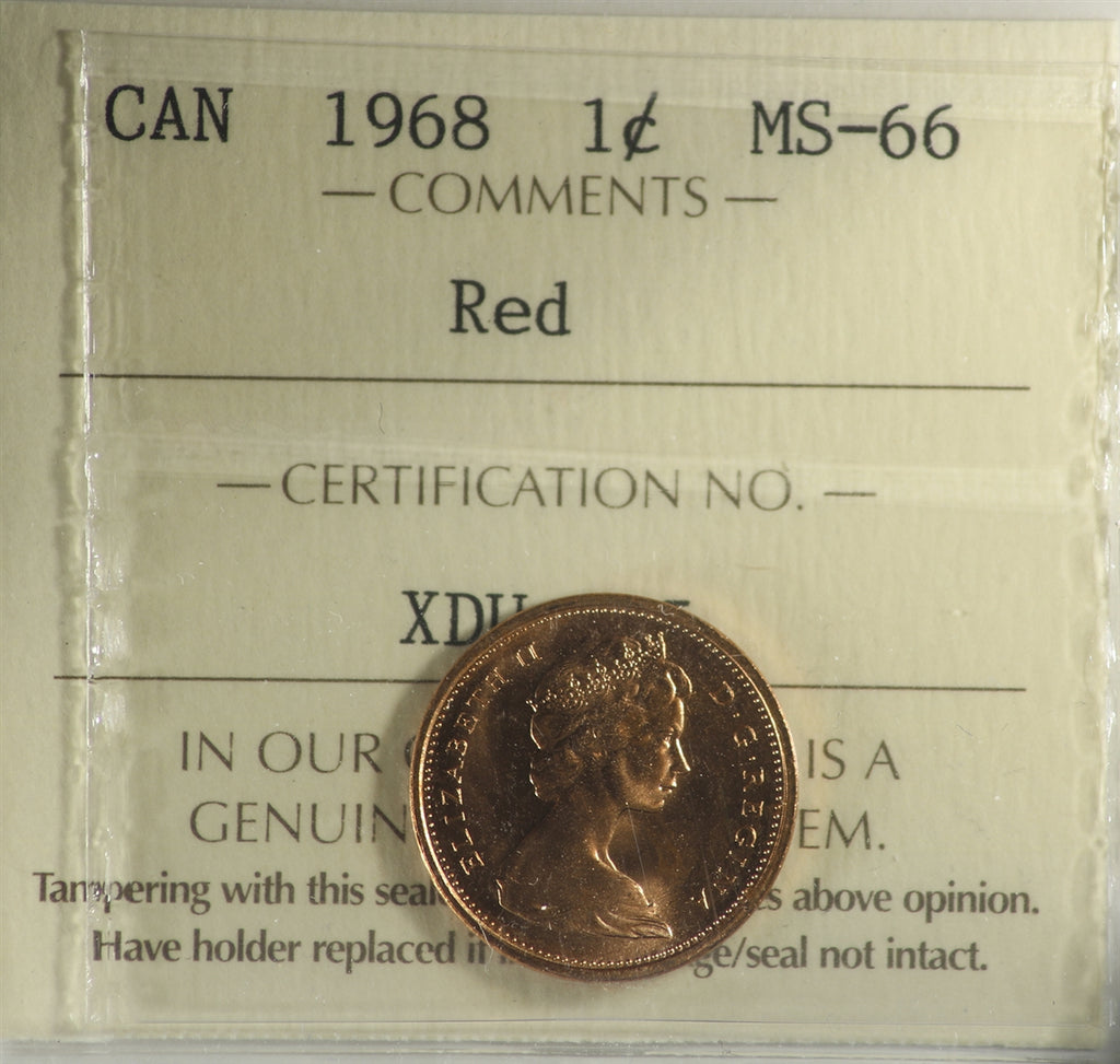 1968 Canada 1-cent ICCS Certified MS-66 Red