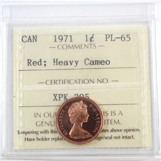 1971 Canada 1-cent ICCS Certified PL-65 Red; Heavy Cameo