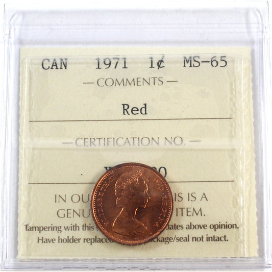 1971 Canada 1-cent ICCS Certified MS-65 Red