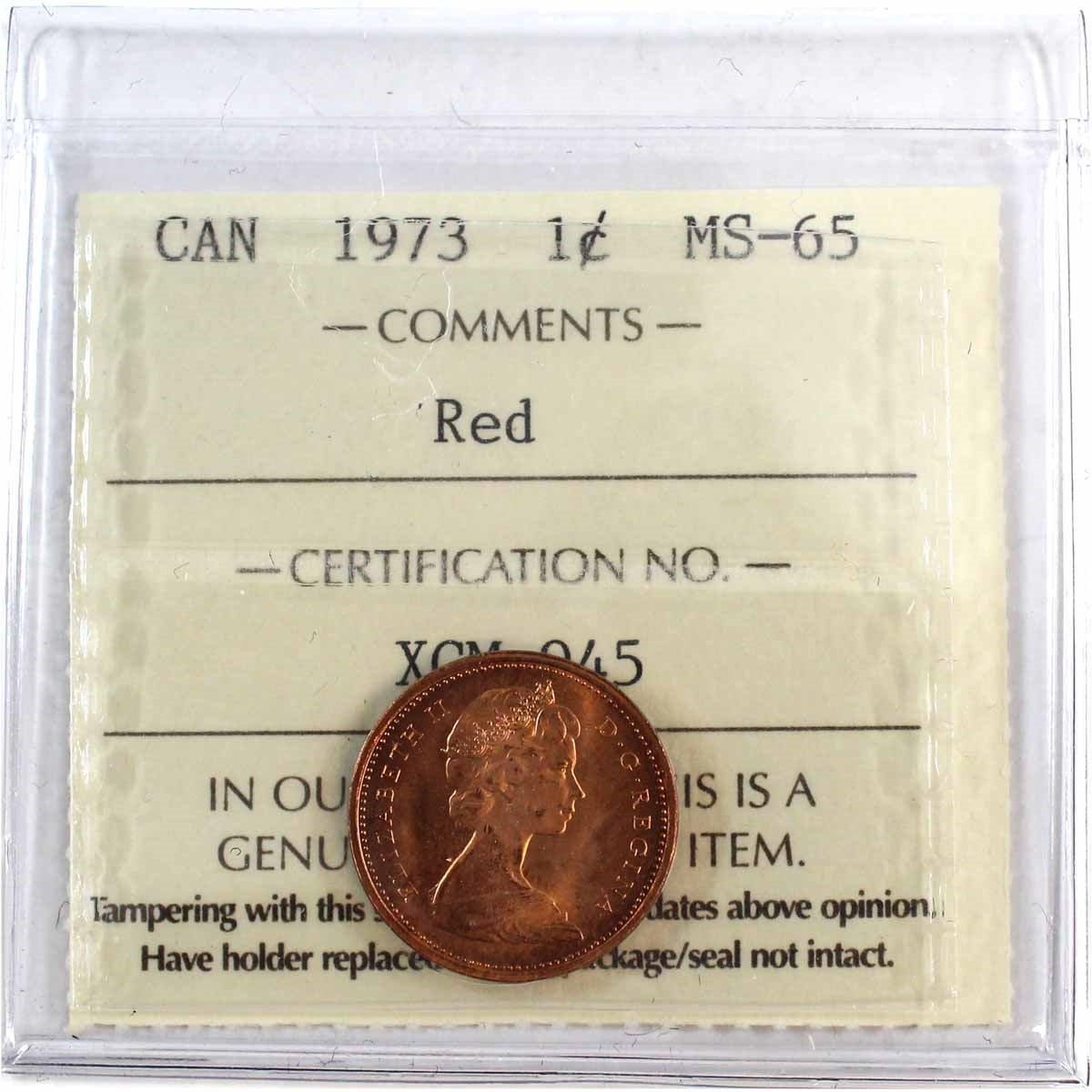 1973 Canada 1-cent ICCS Certified MS-65 Red