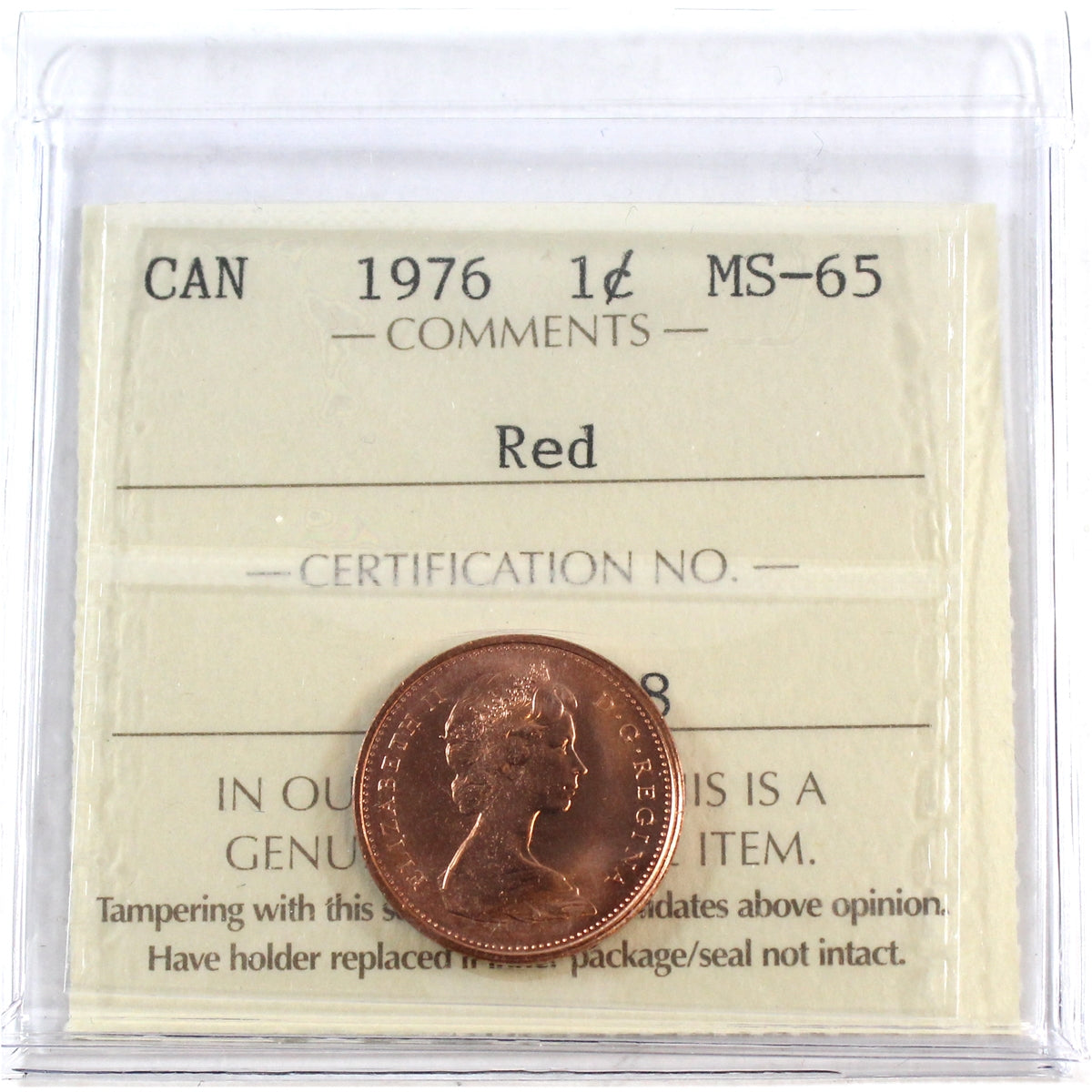 1976 Canada 1-cent ICCS Certified MS-65 Red