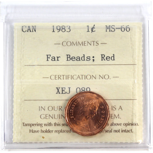 1983 Far Beads Canada 1-cent ICCS Certified MS-66 Red