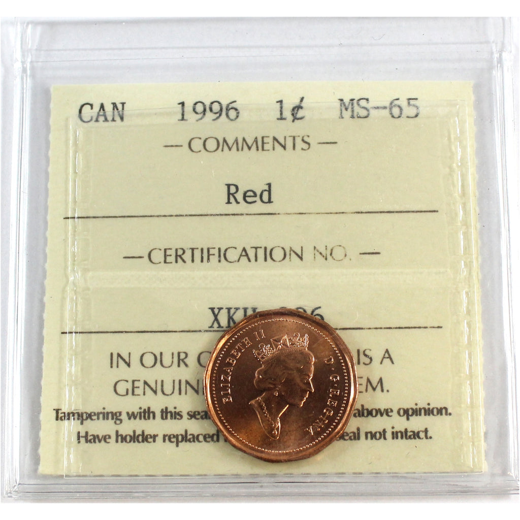 1996 Canada 1-cent ICCS Certified MS-65 Red