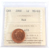 2000 Canada 1-cent ICCS Certified MS-65 Red