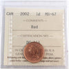 2002 Canada 1-cent ICCS Certified MS-67 Red