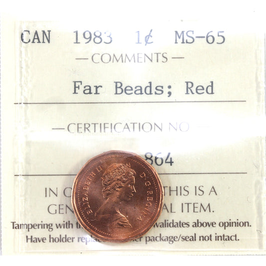 1983 Far Beads Canada 1-cent ICCS Certified MS-65 Red