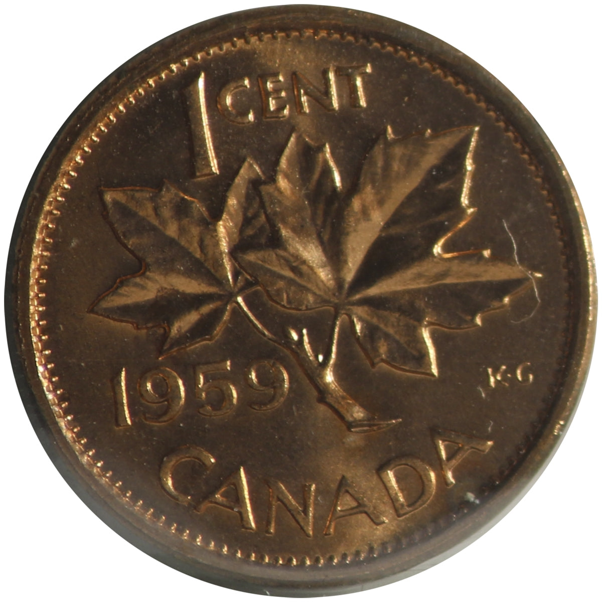 1959 Canada 1-cent ICCS Certified MS-64 Red