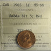 1965 SmBds Blt 5 (Type 2) Canada 1-cent ICCS Certified MS-66 Red