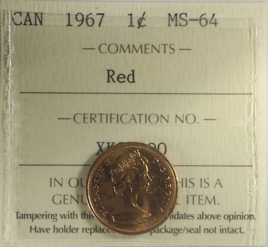 1967 Canada 1-cent ICCS Certified MS-64 Red