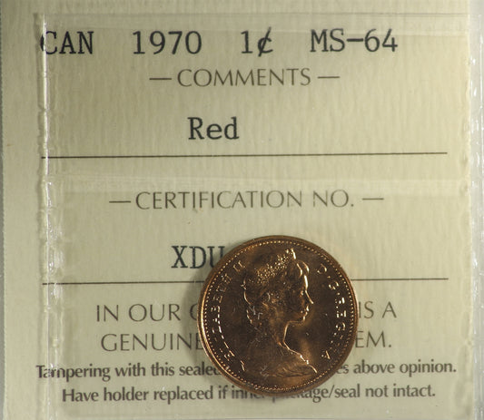 1970 Canada 1-cent ICCS Certified MS-64 Red