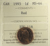 1993 Canada 1-cent ICCS Certified MS-64 Red