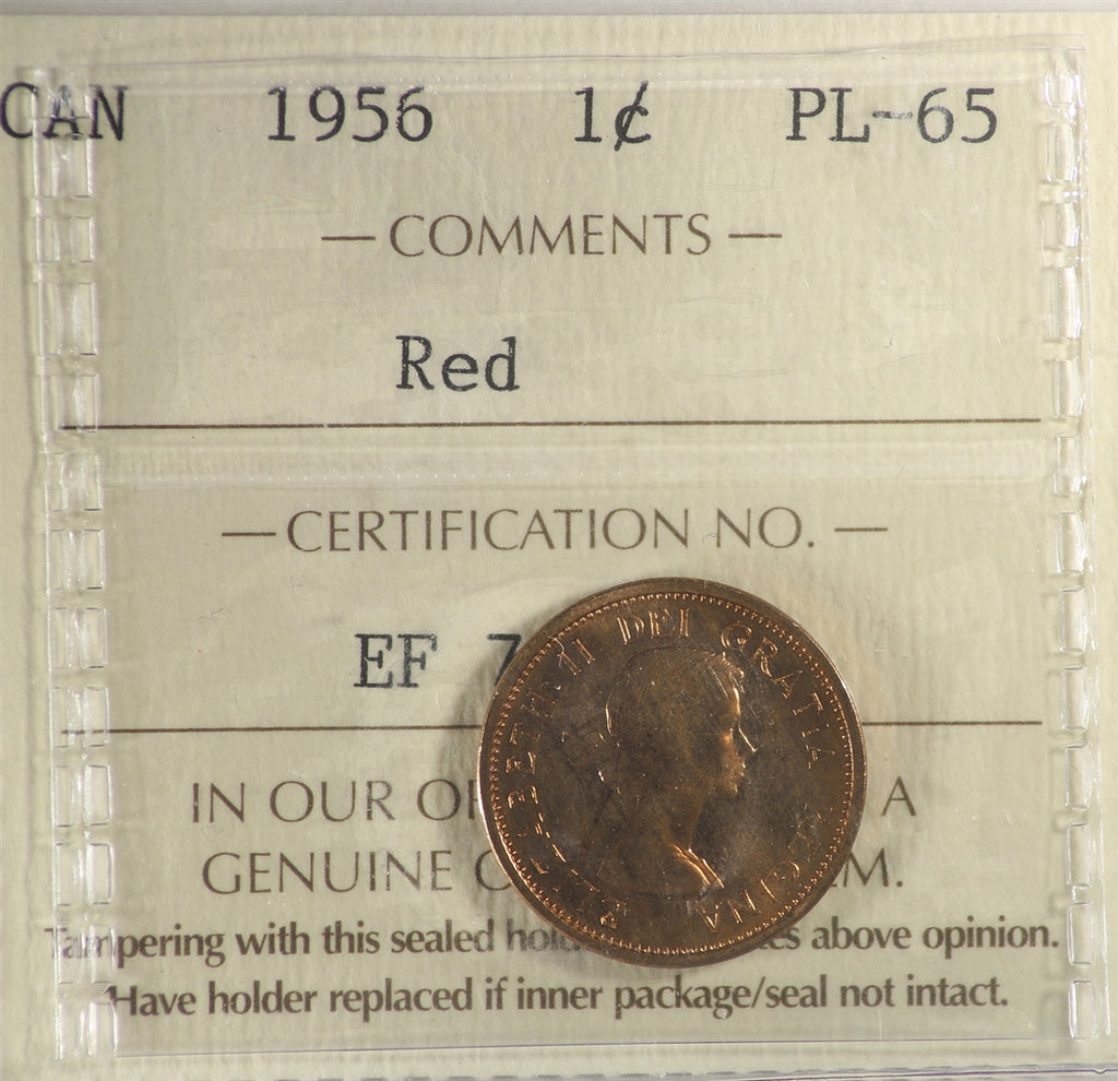 1956 Canada 1-cent ICCS Certified PL-65 Red