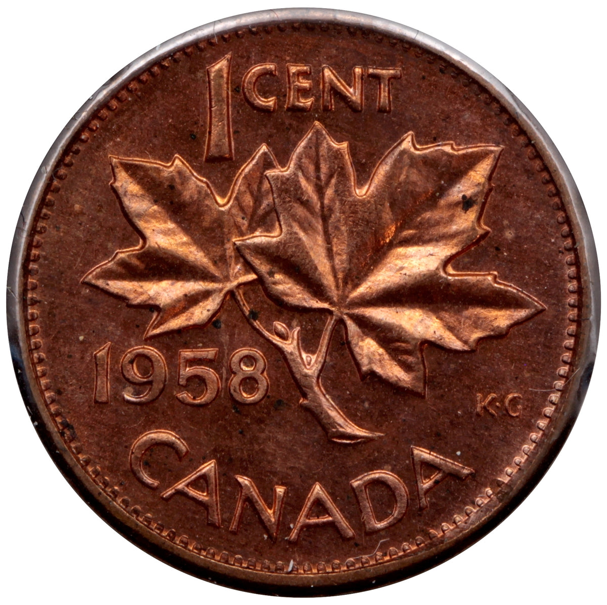 1958 Hanging 8 Canada 1-cent UNC+ (MS-62)