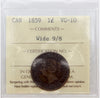 1859 Wide 9/8 Canada 1-cent ICCS Certified VG-10