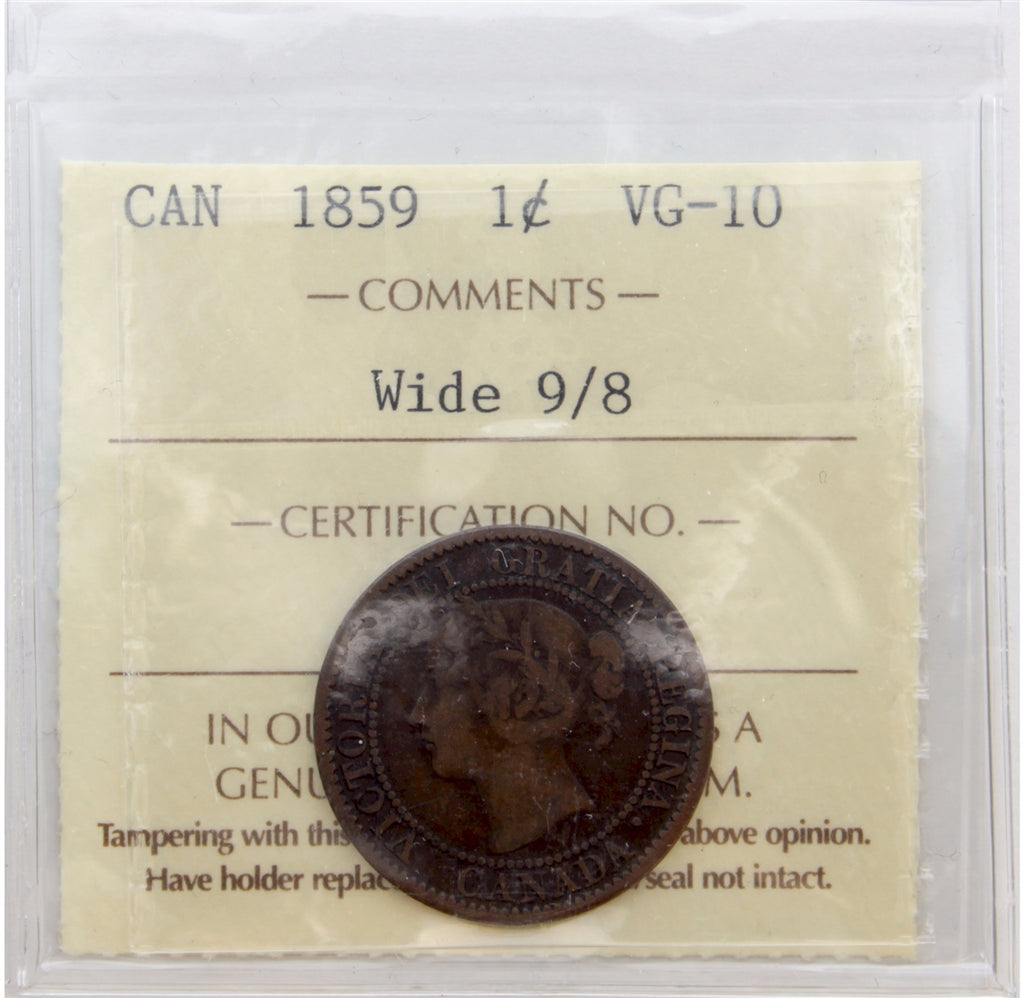 1859 Wide 9/8 Canada 1-cent ICCS Certified VG-10