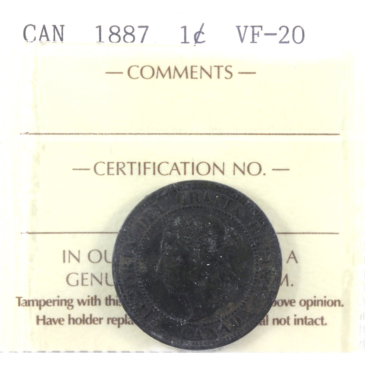 1887 Canada 1-cent ICCS Certified VF-20