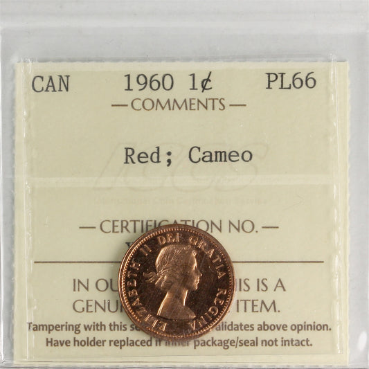 1960 Canada 1-cent ICCS Certified PL-66 Red; Cameo