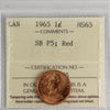 1965 SmBds Ptd 5 (Type 1) Canada 1-cent ICCS Certified MS-65 Red