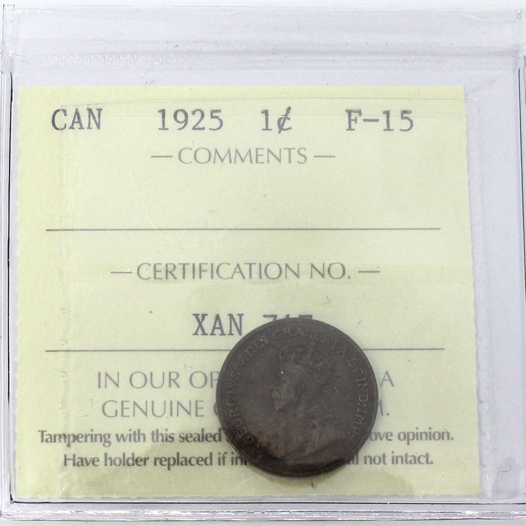 1925 Canada 1-cent ICCS Certified F-15