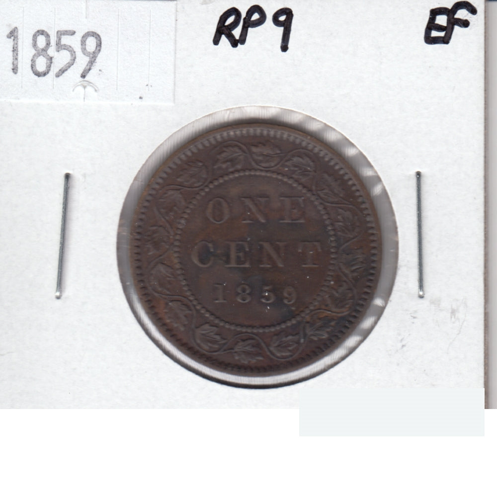 1859 Repunched 9 Canada 1-cent Extra Fine (EF-40) $