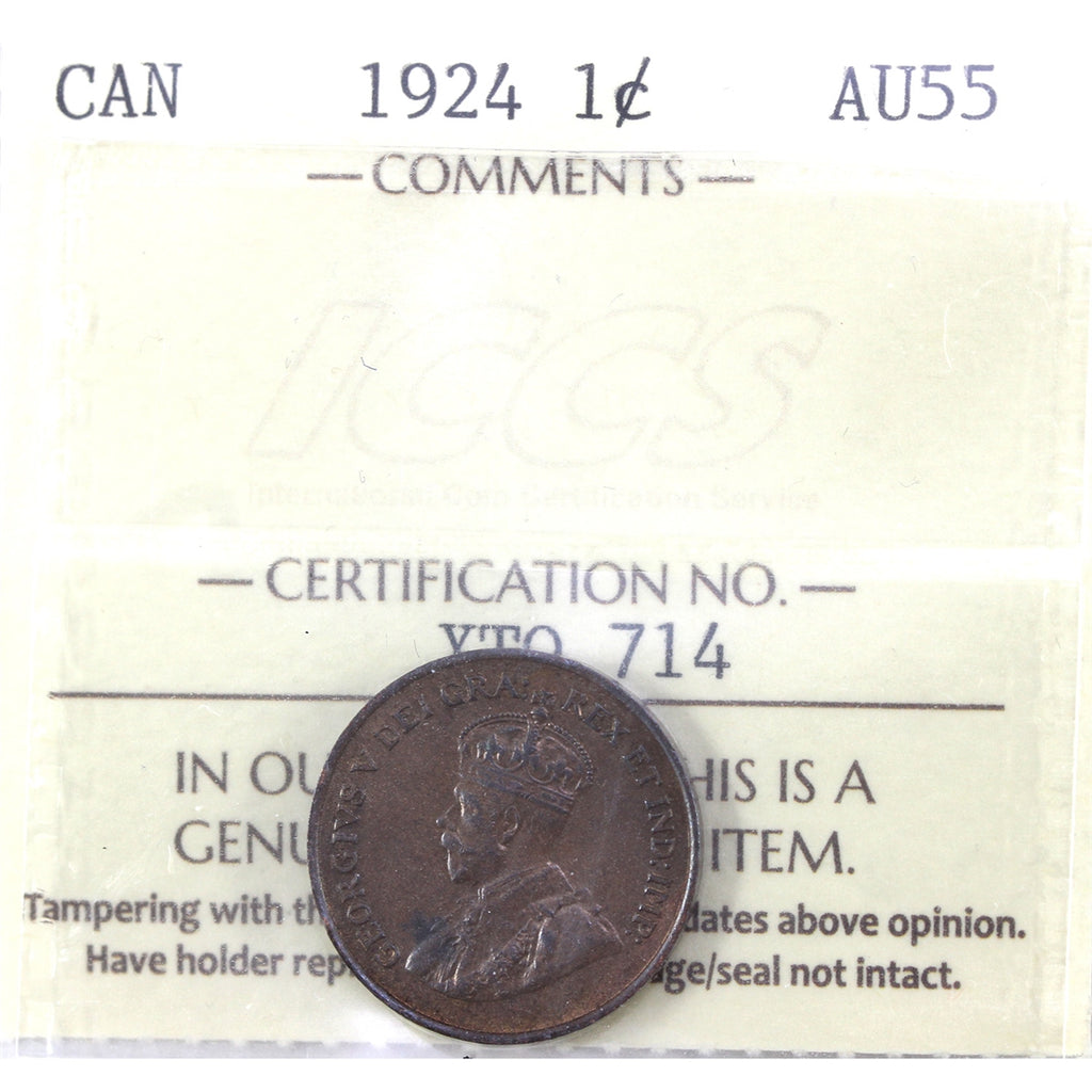 1924 Canada 1-cent ICCS Certified AU-55