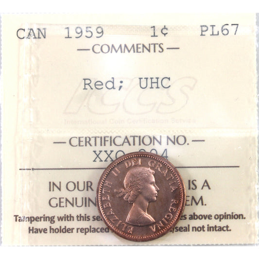 1959 Canada 1-cent ICCS Certified PL-67 Red, UHC (XXQ 804)