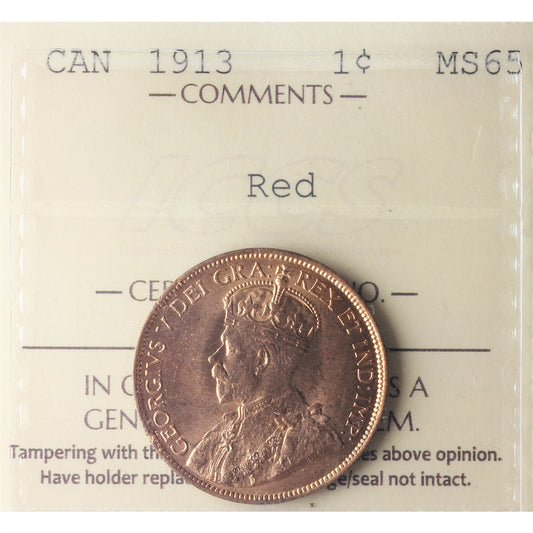 1913 Canada 1-cent ICCS Certified MS-65 Red (XDM 374)