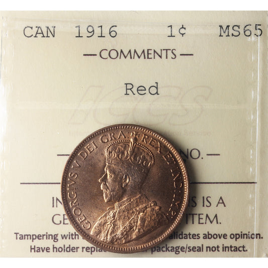 1916 Canada 1-cent ICCS Certified MS-65 Red (XDM 377)