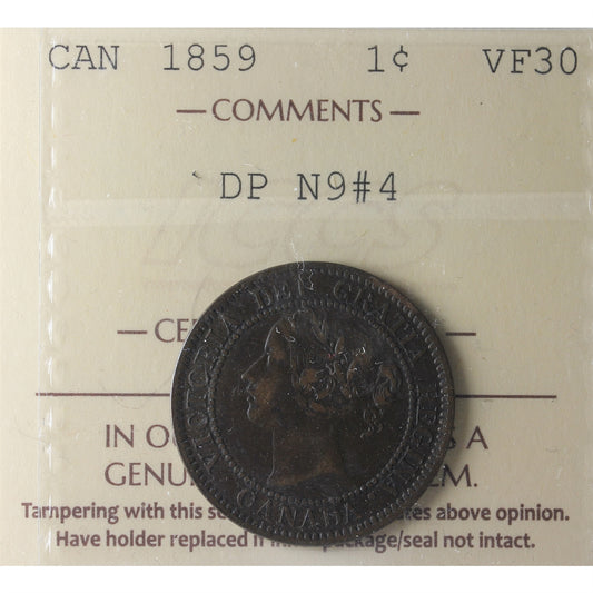 1859 DP N9 #4 Canada 1-cent ICCS Certified VF-30