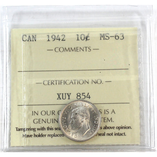 1942 Canada 10-cents ICCS Certified MS-63