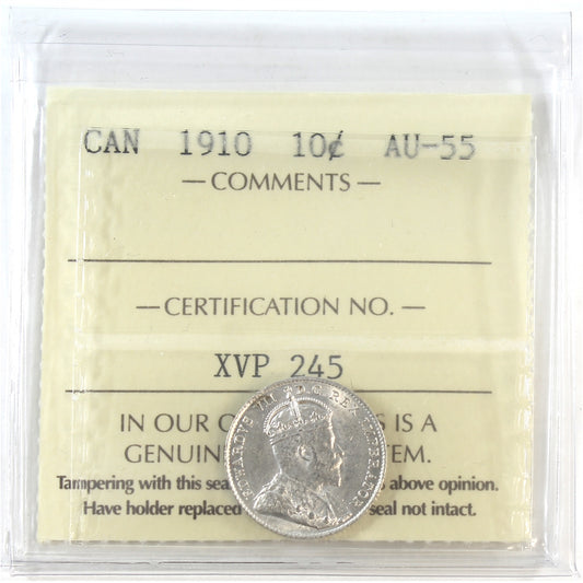 1910 Canada 10-cents ICCS Certified AU-55