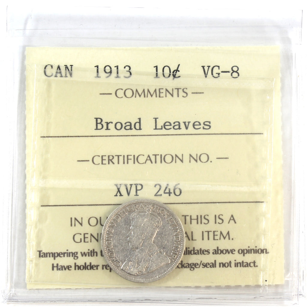 1913 Broad Leaves Canada 10-cents ICCS Certified VG-8