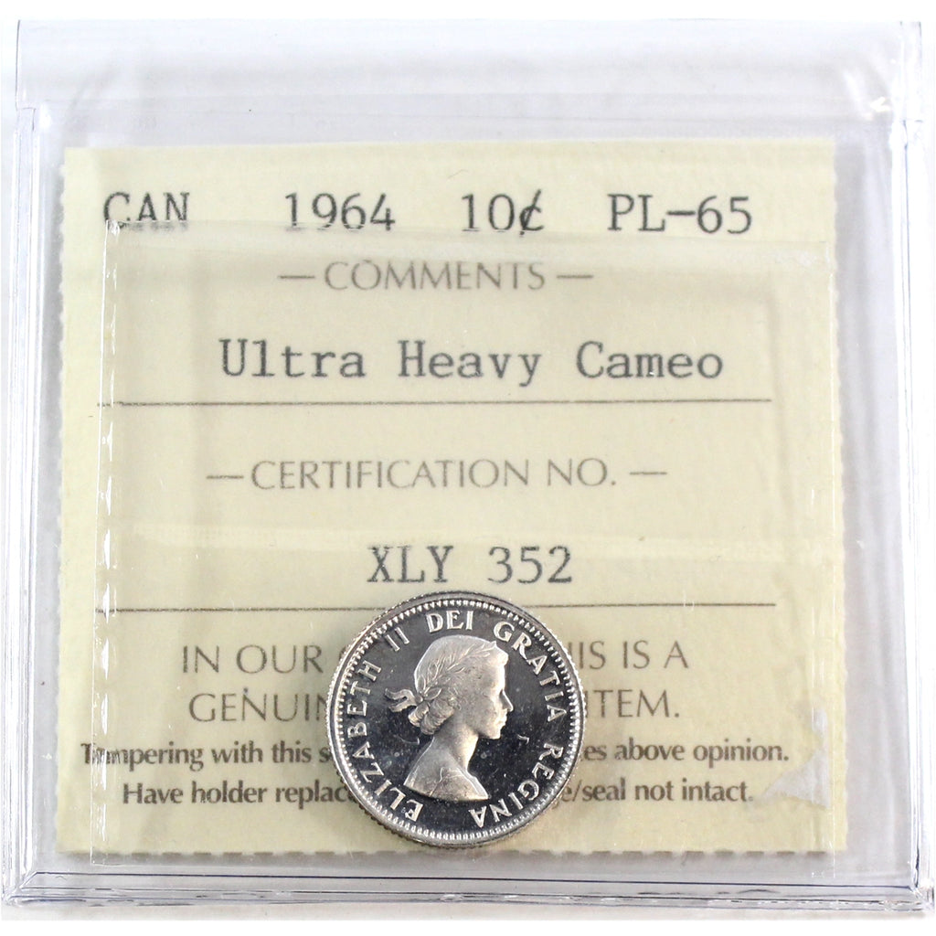 1964 Canada 10-cents ICCS Certified PL-65 Ultra Heavy Cameo