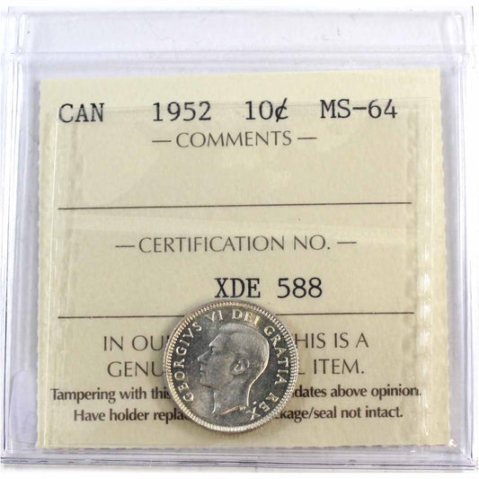 1952 Canada 10-cents ICCS Certified MS-64