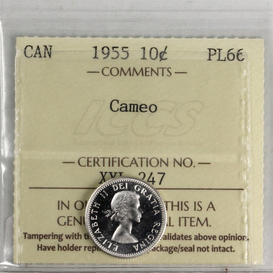 1955 Canada 10-cents ICCS Certified PL-66 Cameo