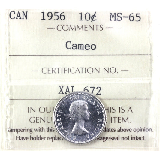 1956 Canada 10-cents ICCS Certified MS-65 Cameo