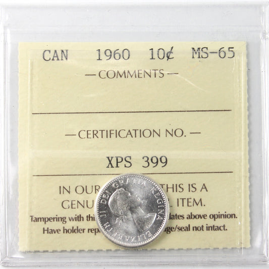 1960 Canada 10-cents ICCS Certified MS-65