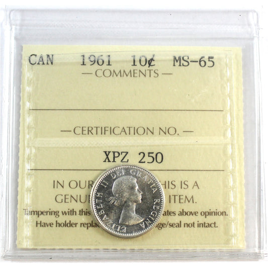 1961 Canada 10-cents ICCS Certified MS-65