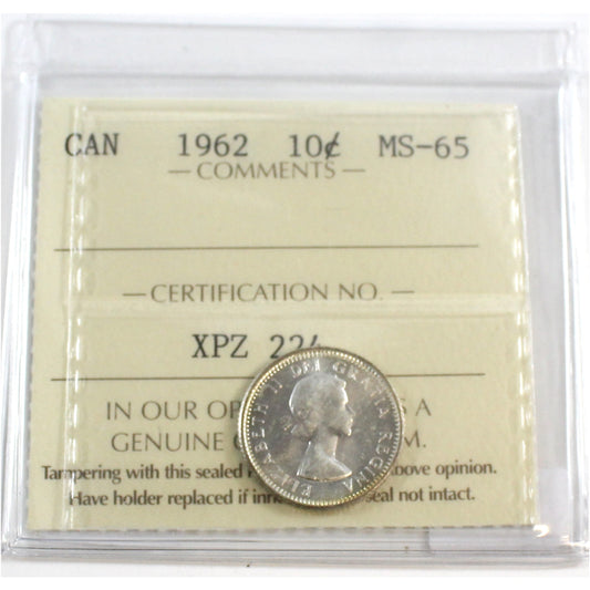 1962 Canada 10-cents ICCS Certified MS-65