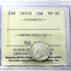 1871H Canada 10-cents ICCS Certified VF-30