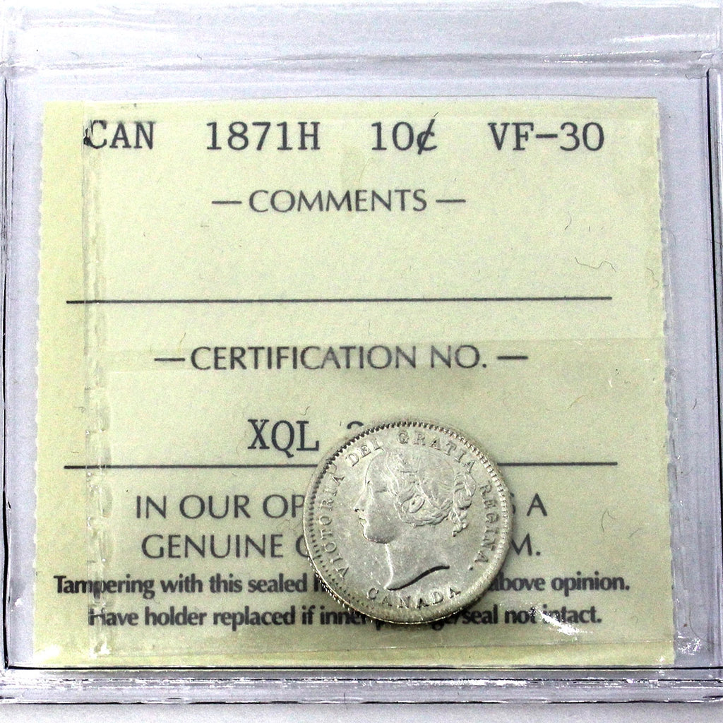 1871H Canada 10-cents ICCS Certified VF-30