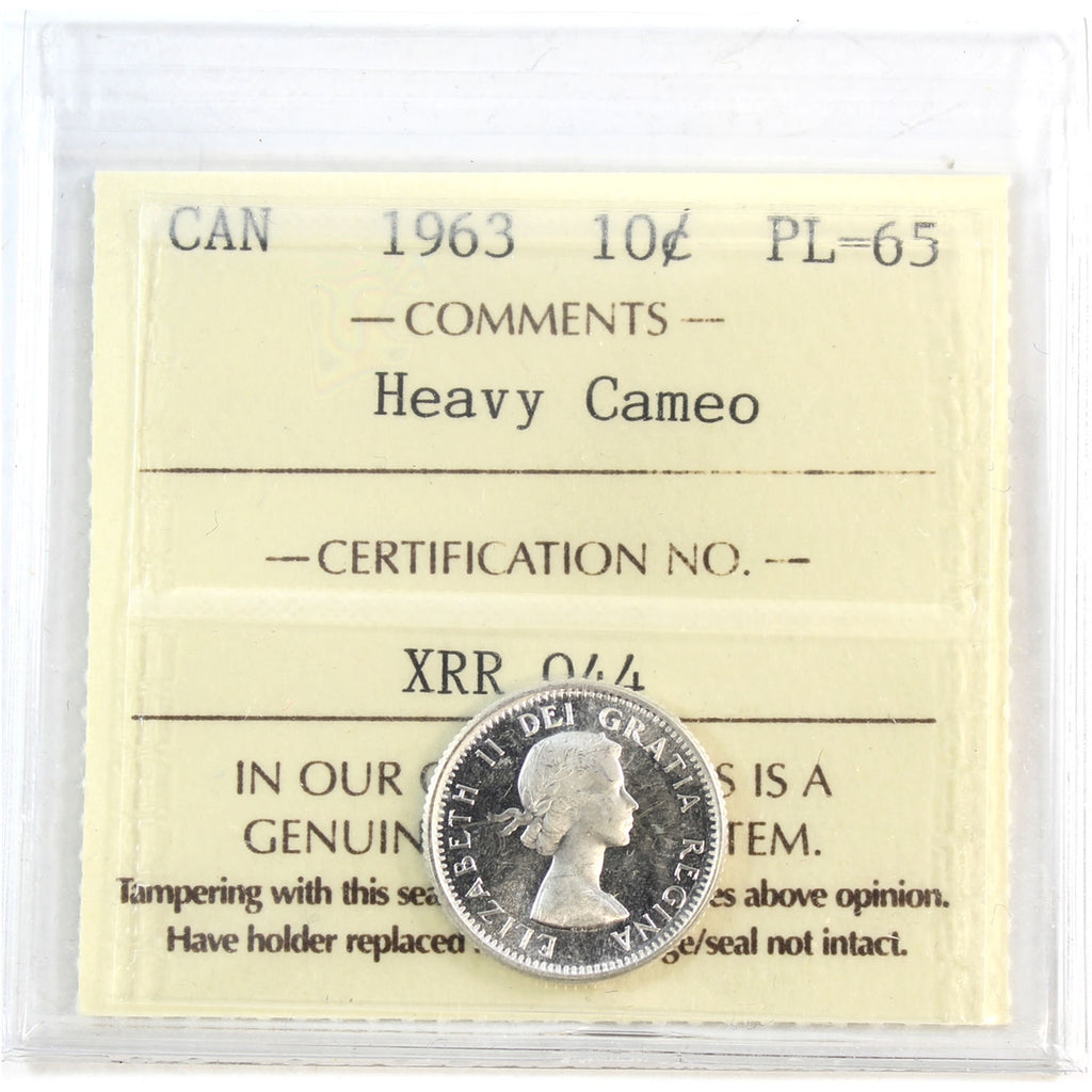 1963 Canada 10-cents ICCS Certified PL-65 Heavy Cameo