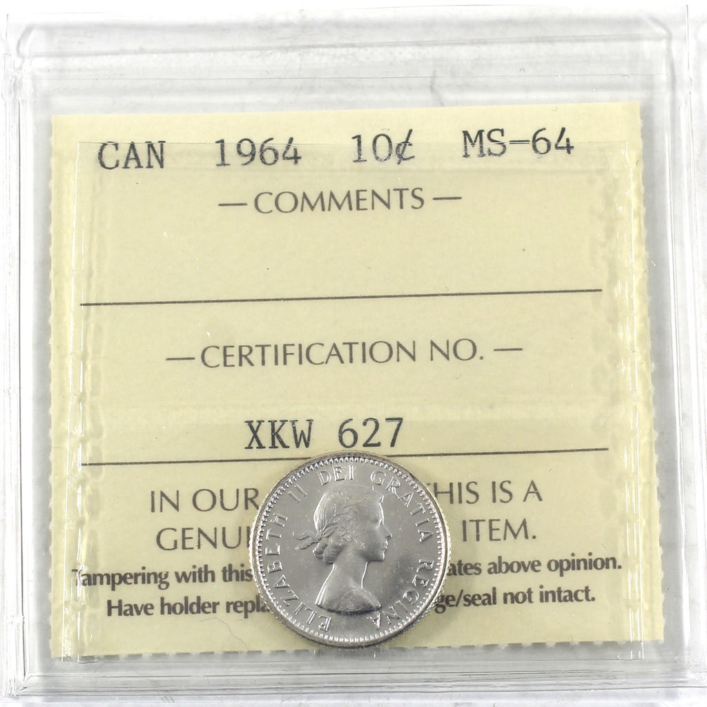 1964 Canada 10-cents ICCS Certified MS-64