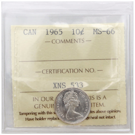 1965 Canada 10-cents ICCS Certified MS-66