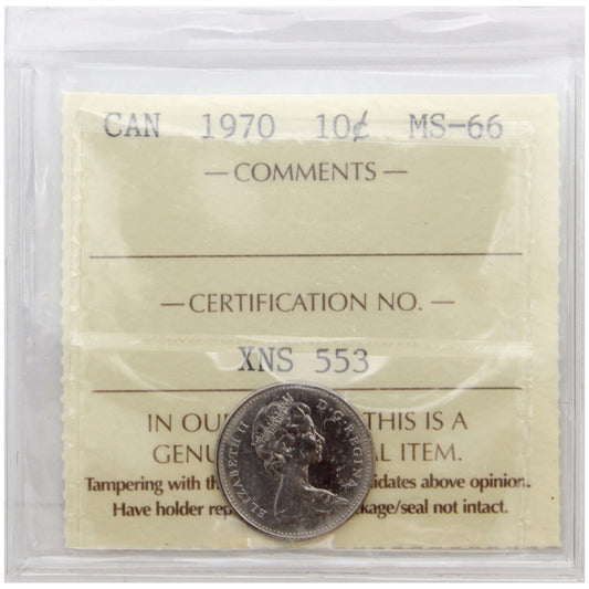 1970 Canada 10-cents ICCS Certified MS-66