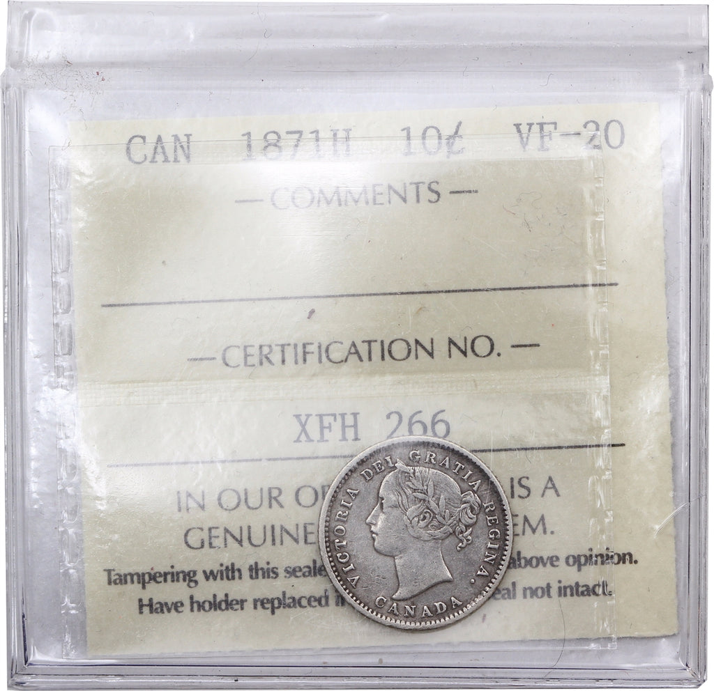 1871H Canada 10-cents ICCS Certified VF-20